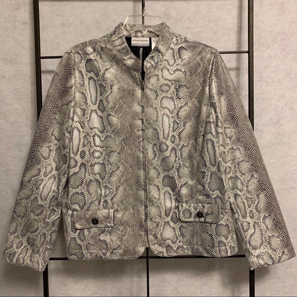 ALFRED DUNNER Faux Snake‎ Skin Zip Up Jacket/Blazer Women's Size 14P